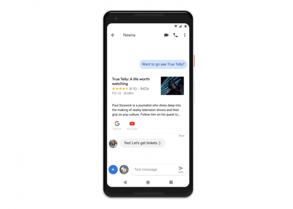Google Assistant整进Messages立刻查，自动帮你搜索电影、餐厅资讯快速回覆