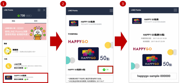 用戶進入LINE Points頁面兌換HAPPY GO點數.png