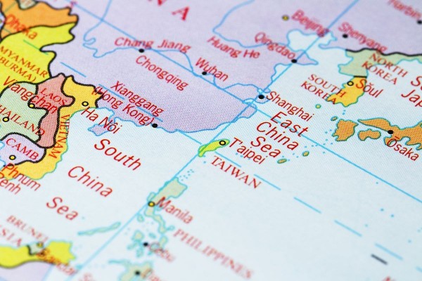 East china coast line, Shanghai and Taiwan on colo
