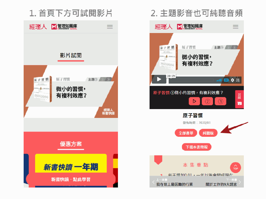 新書快讀手機介面